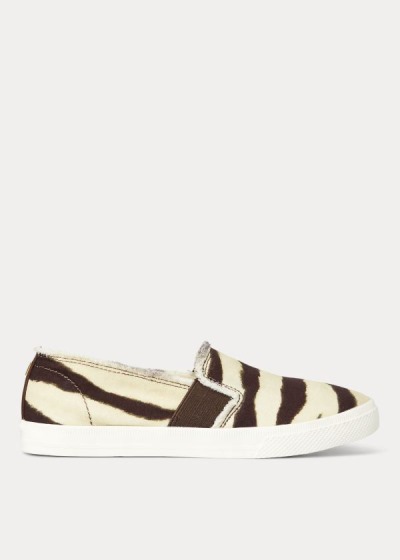 Zapatillas Ralph Lauren Mujer Creme / Cafes - Jinny Zebra Slip-On - IUODY1907